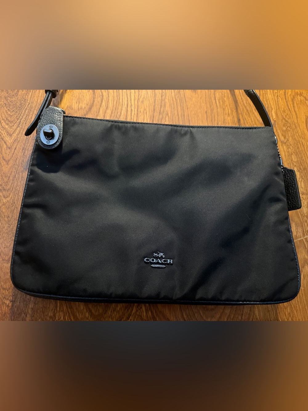 Coach Black Nylon Shoulder Bag with Silver Logo Plate